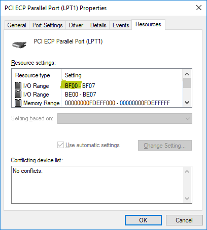 how to find parallel port address in windows 10